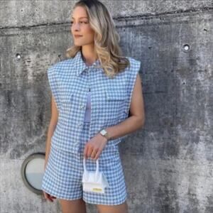 ZARA 2 Pieces Set - Textured Weave Vest With‎ Buttons and High Waist Shorts